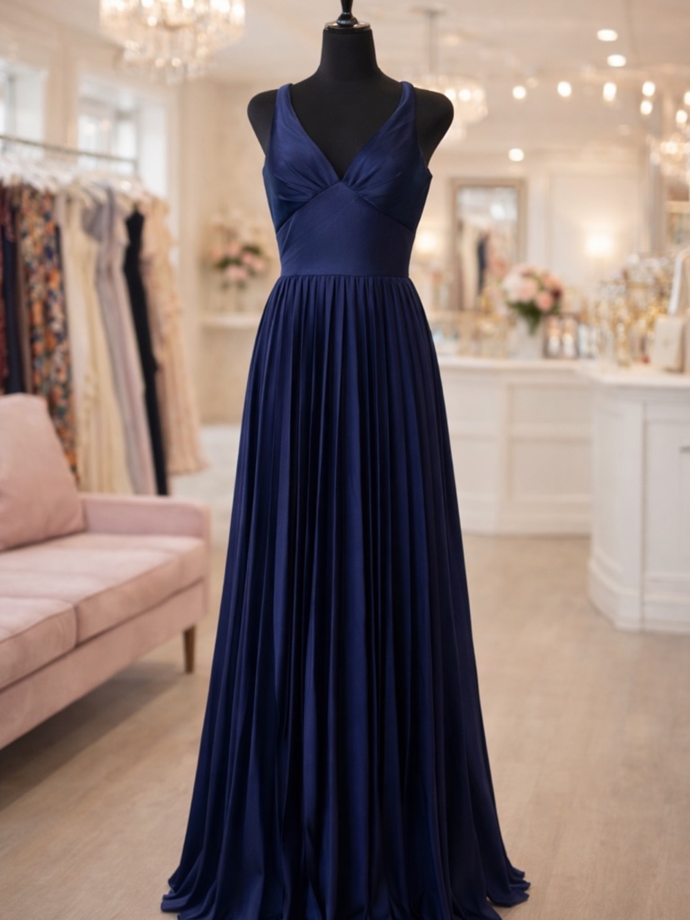 Stunning Navy V-Neck Evening Gown, Size 2